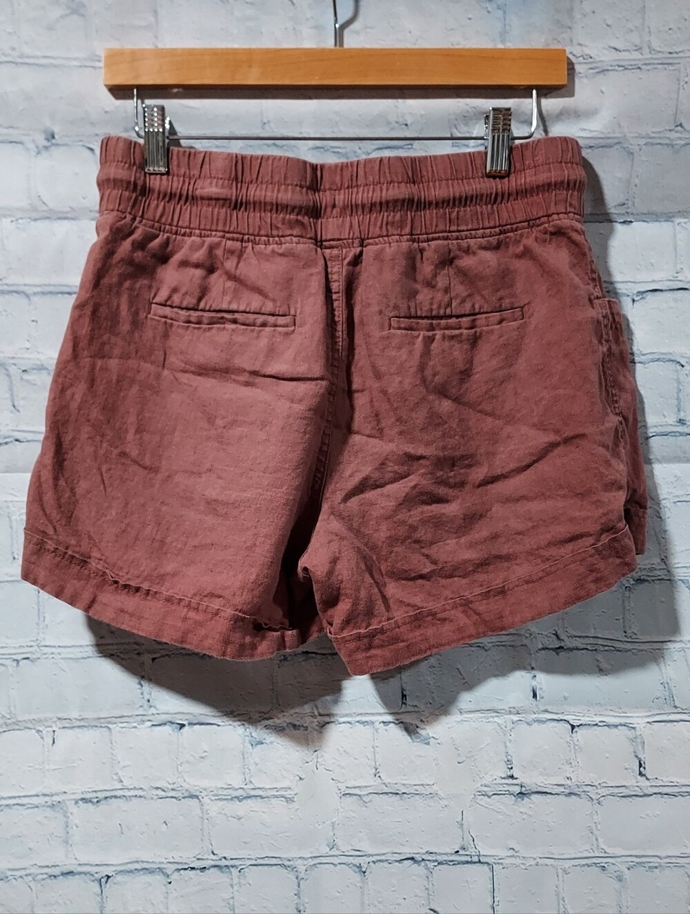 Athleta Cabo 100% Linen 4" Shorts Women Sz 10 Rose Chambray Pull On Coastal - Picture 5 of 10